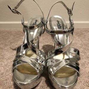 Shiny Silver Platform Heels